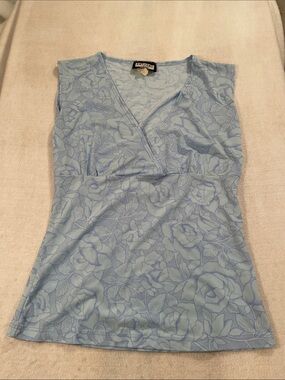 Sleeveless Floral Wrap Type Tank Top — Light Blue With Sparkles